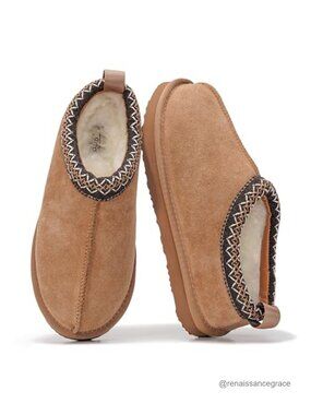 Genuine Leather Slippers 100% Australian Shearling Fur Slip-On House Shoes